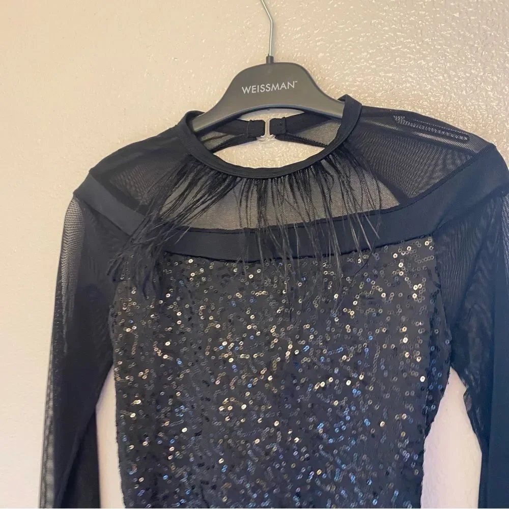Weissman dance costume black feather biketard Hungry Like The Wolf 11626 LC